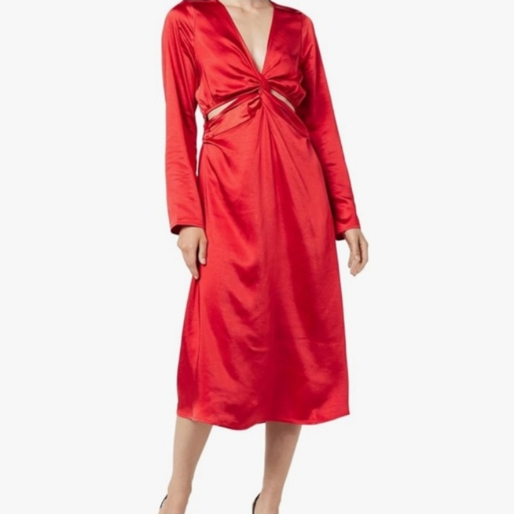 The Drop Violeta Flame Red Cutout Silky Maxi Dress Size Medium NWT